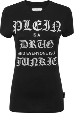 Philipp Plein Tops, Dames, Zwart, M, Katoen, T-Shirt Pure with Crystals