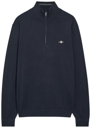 GANT Logo-embroidered Quarter-zip Cotton Jumper - Navy - Xxl