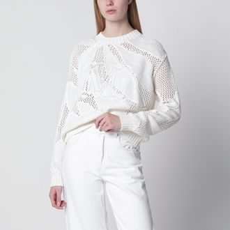 Max Mara Embroidered cotton crewneck sweater in white