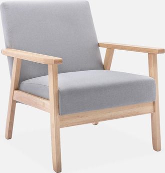 Sweeek Sweeek - Sill&oacute;n Estilo Escandinavo De Madera Y Tela, Isak, Gris Claro, 64x69.5x73 Cm