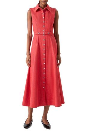 Akris Belted Stretch Denim Shirtdress in Vermillion at Nordstrom, Size 10