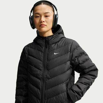 Nike Womens Nike Sportswear Windpuffer Therma-FIT Hooded Down Jacket in Black | IF5883-010