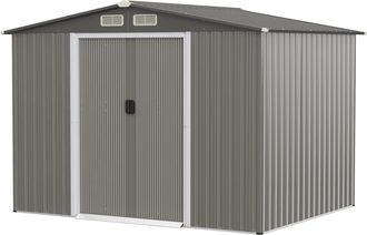 Costway Cobertizo De Jard&iacute;n De Almacenamiento Exterior Resistente 260x207x180 Cm, Organizador De Herramientas Con Cimientos, Cobertizo De Acero Galvanizado Pa