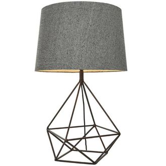 Loops Geometric Frame Table Lamp Aged Copper & Grey Fabric Shade Bedside Feature Light