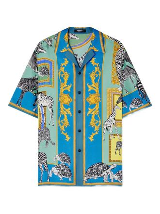 Versace Safari printed silk shirt - men - Silk - 46 - Blue