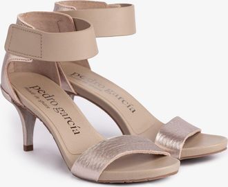 Pedro Garcia Mid heel sandal in beige metallic leather | Winka | Essentials collection | PEDRO GARCIA