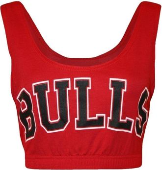Generic New Womens Bulls Crop Top Vest Mini Chicago Bralet Gym Work Out Sports Basketball Red