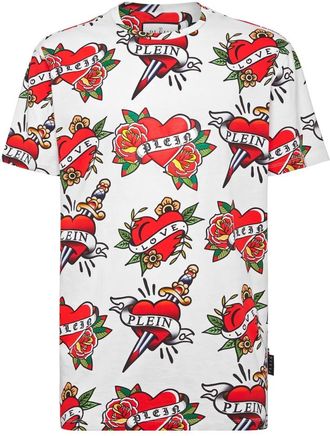 Philipp Plein Tops, Heren, Veelkleurig, L, Katoen, T-Shirt Ronde Hals Love