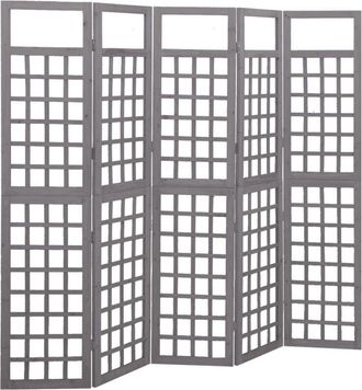 vidaXL Biombo/enrejado De 5 Paneles Madera De Abeto Gris 201,5x180 Cm Vidaxl