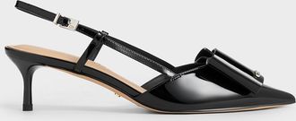 Charles & Keith Lu Patent Leather Bow Slingback Pumps