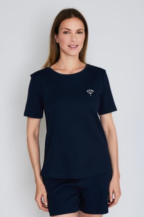 Joop T-Shirt JOOP Comfort, Damen, Gr. 34, navy, Interlock, Obermaterial: 80% Baumwolle, 20% Elasthan, Basic h&uuml;ftbedeckend, Rundhals, Shirts T-Shirt, mit Ru