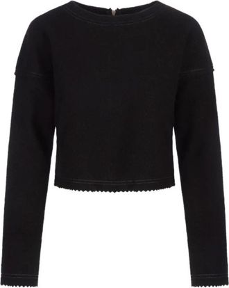 Max Mara Zwarte Crop Sweater met Zig-Zag Details - Dames - Ronde hals truien - Zwart - L - Wol - Truien & Vesten
