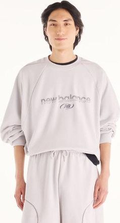New Balance Uomo Trackside French Terry Crew in Grigio, Maglia di Poliestere, Taglia 2XL