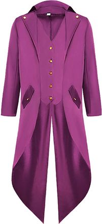 Generic Medieval Gothic Tailcoat Jacket for Kids Boys Jacket Cosplay Long Coat Costume Men Winter Sweater (Purple, M)