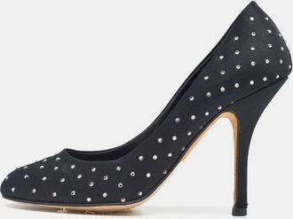 Gina Black Satin Crystal Embellished Pumps