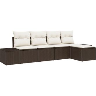 vidaXL Conjunto De Sof&aacute; De Jard&iacute;n 5 Pcs Marr&oacute;n Polirat&aacute;n Vidaxl