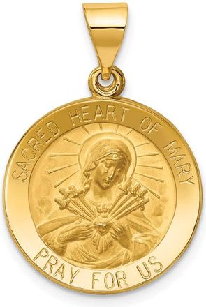 Diamond2Deal 14k Yellow Gold Polished and Satin Sacred Heart of Mary Medal Hollow Pendant