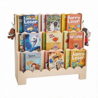 OEM Estanter&iacute;a Montessori, Librer&iacute;a Infantil 75 X 27 X 70 Cm De 3 Niveles Con Borde Festoneado, Estanter&iacute;a Frontal Con Ganchos Dobles Para Guarder&iacute;a, Pree