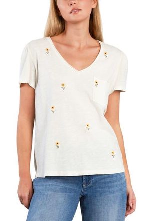 BILLY T Sweet Embroidered Puff Shoulder T-Shirt in White Flower at Nordstrom, Size X-Small