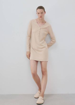 Mango Camicia cotone viscosa scollo a V beige - Donna - S - MANGO