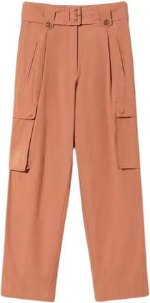 Twinset Cargo Popeline Broek - Dames - Wijde Broeken - Oranje - XL - Broeken