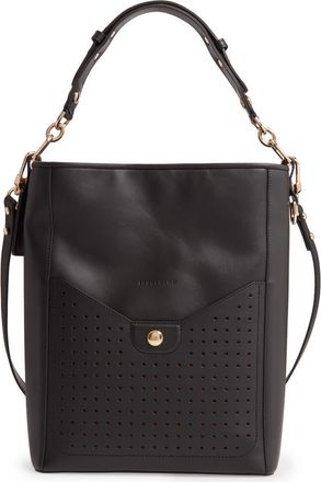 Longchamp Mademoiselle Perforated Calfskin Leather Bucket Bag in Black at Nordstrom Rack