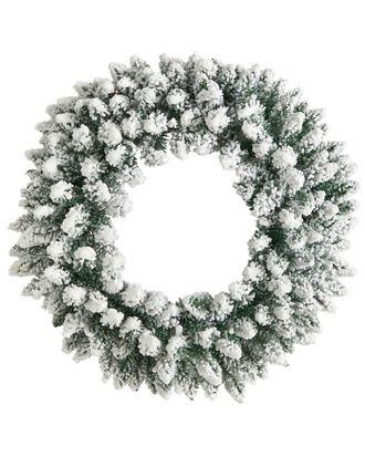 Nearly Natural 24in. Flocked Artificial Christmas Wreath With 160 Bendable Branches And 35 Warm White LED Lights
