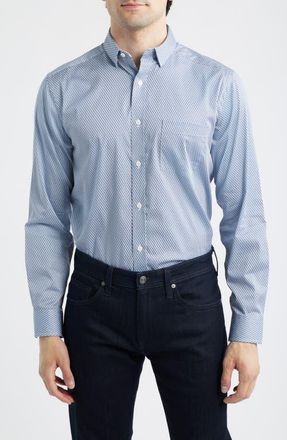 Johnston & Murphy Logan Print Button-Up Shirt in Navy /Brown Triangle Grid at Nordstrom, Size Xx-Large