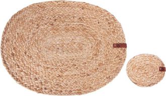 Beliani Beliani - Conjunto De 12 Manteles Individuales Y Posavasos 30 X 40 / 10 X 12 Cm De Yute Natural Hecho A Mano Ovales Comedor Estilo Boho Natural Bushyl