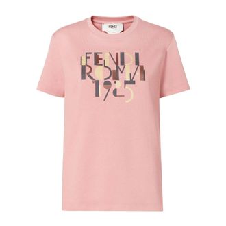 Fendi Tops, Dames, Roze, S, Katoen, Roma 1925 T-Shirt