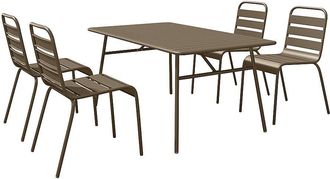 Vente-Unique Mesa de comedor de jard&iacute;n de metal - una mesa L.160 cm y 4 sillas apilables - Topo - MIRMANDE de MYLIA