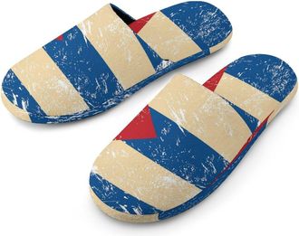 Generic Cuba Vintage Flag Mens Cotton Slippers Memory Foam Comfort House Shoes Winter Indoor Slipper for Hotel Casa Spa