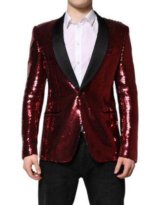 Dolce & Gabbana Mens Red Sicilia Sequin Embellish Blazer Jacket Nylon Clothing