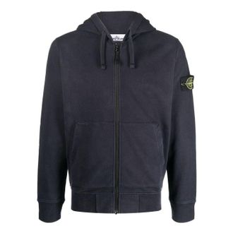 Stone Island Brushed Cotton Full Zip Jacket Navy 771564220-V0020