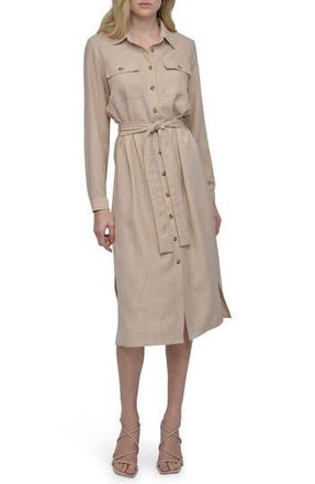 DKNY Long Sleeve Belted Midi Shirtdress in Beige at Nordstrom Rack, Size 12