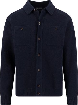 Fynch-Hatton Gebreide wollen vest met overhemdkraag - Heren - Vesten - Blauw - XL - Wol - Truien & Vesten