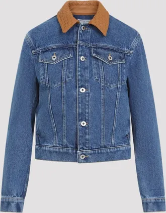 Bottega Veneta denim jack met intrecciato kraag