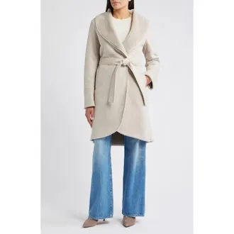 Via Spiga Belted Faux Shearling Coat in Light Grey at Nordstrom, Size X-Large