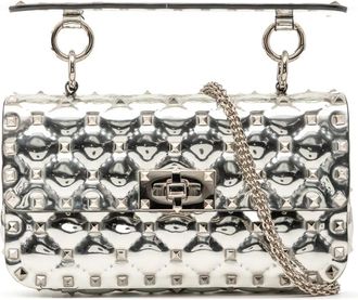 Valentino Garavani Borsa a tracolla Rockstud Spike piccola con finitura lucida 2000-2017 - Argento