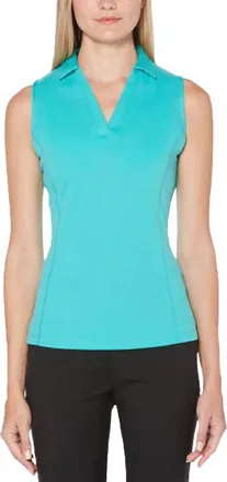 PGA TOUR Womens Sleeveless Mesh Golf Polo In Ceramic