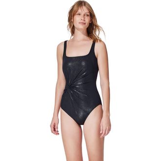 Gottex Pretty Women Square Neck One Piece in Black at Nordstrom, Size 14