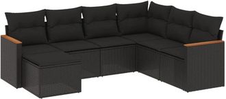 vidaXL Vidaxl - Set De Comedor De Jard&iacute;n 7 Pzas Y Cojines Rat&aacute;n Sint&eacute;tico Negro