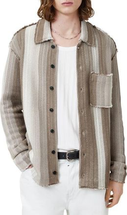 AllSaints Truck Stripe Knit Shirt Jacket in Plaster Taupe at Nordstrom, Size Xx-Large