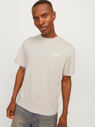 Jack & Jones Rundhalsshirt JACK & JONES JJELEGACY TEE SS O-NECK NOOS, Herren, Gr. XS, grau (moonbeam detail:cloud dancer), Jersey, Obermaterial: 100% Baumwolle, be