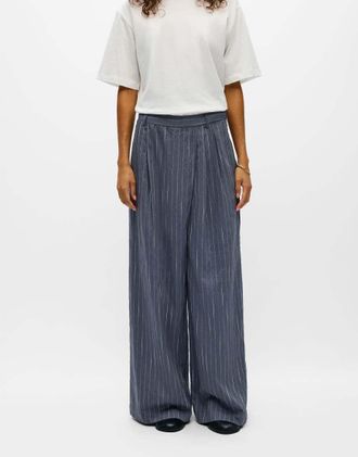 Object Loy pantaloni sartoriali a righe a vita alta a gamba larga grigi-Grigio