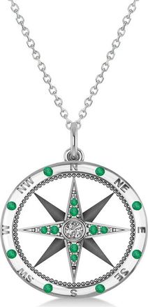 Allurez 14K 0.19 Ct. Tw. Diamond & Emerald Pendant Necklace