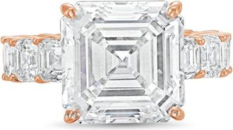 Diana M. Jewels 18kt Rose gold Lab grown 15ct Asscher Cut Diamond Ring with Asscher Eternity Band