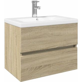 vidaXL Set De Mueble De Ba&ntilde;o 2 Piezas Cer&aacute;mica Y Madera De Ingenier&iacute;a Vidaxl