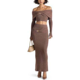 Mani&egrave;re De Voir Amy Asymmetric Midaxi Skirt With Hardware Detail in Taupe at Nordstrom, Size X-Small