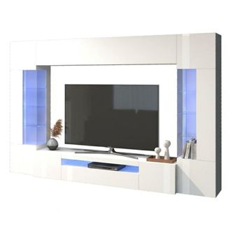 Dmora Dmora - Pared Equipada Dberard, Conjunto De Sal&oacute;n Mueble De Tv Con 6 Puertas, Mueble De Sal&oacute;n Polivalente Con Luz Led, 100% Made In Italy, Cm 290x40h1